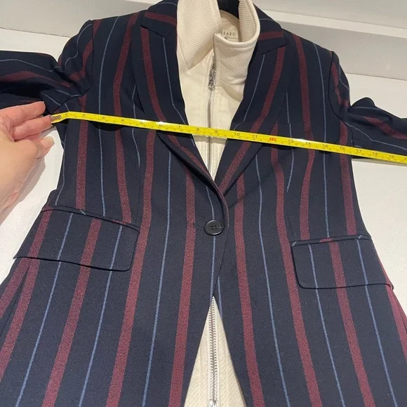 $698 Veronica Beard Carter Dickey jacket blazer navy merlot white stripe size 0 - Picture 14 of 16